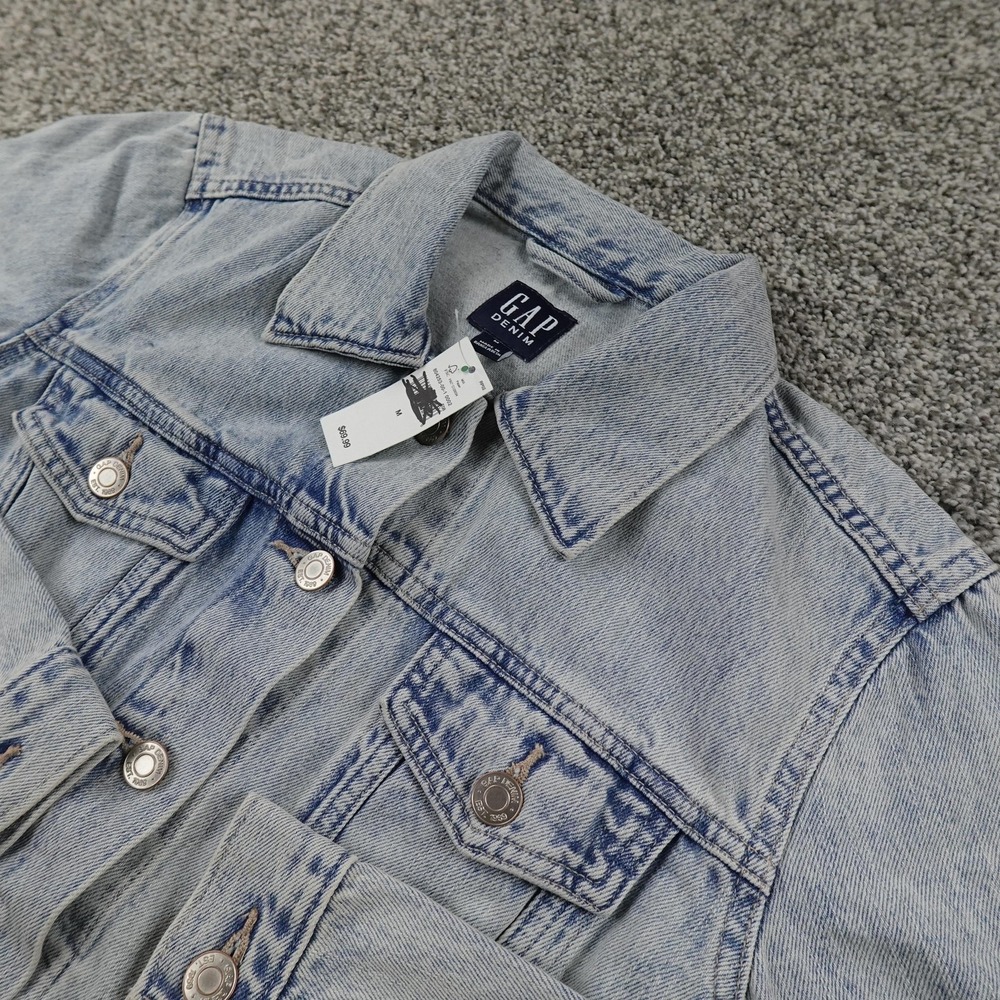 NEW Gap Denim Jacket Womens M Light Blue Denim‎ Jean Trucker Coat Type 3 Biker